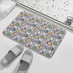 Colorful Retro Mid Century Aesthetic Squares Geometric Pattern Gray Teal  Toxin-Free Bath Mat