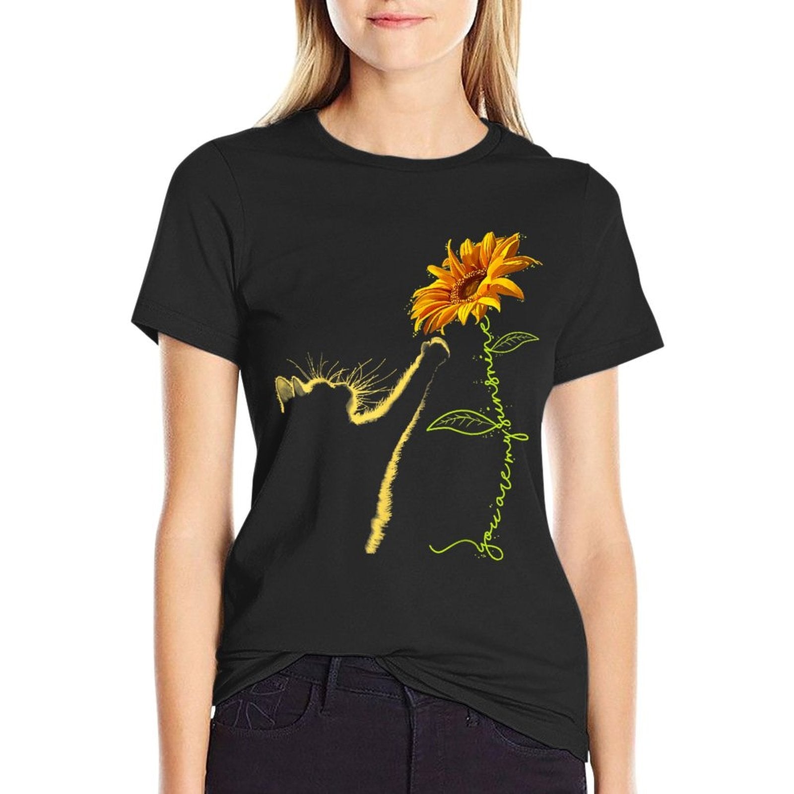 Cat Sunflower Gifts For Cat Lovers, Cat Mom, Cat Lady, Women  Polyester Blend T-Shirt