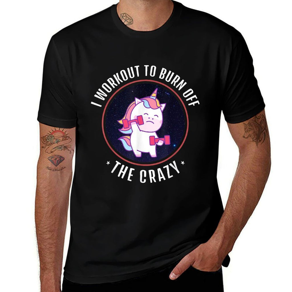 I Workout To Burn Off The Crazy - Funny Unicorn Workout  Oversized Silhouette T-Shirt
