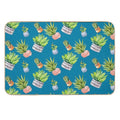 Cactus Succulent Potted Plant Pattern Teal Blue  Dirt-Trapping Bath Mat