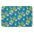 Cactus Succulent Potted Plant Pattern Teal Blue  Dirt-Trapping Bath Mat