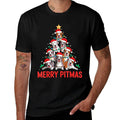 Pitbull Dog Tree Xmas Light Santa Hat Christmas Merry Pitmas  Summer-ready Fabric T-Shirt