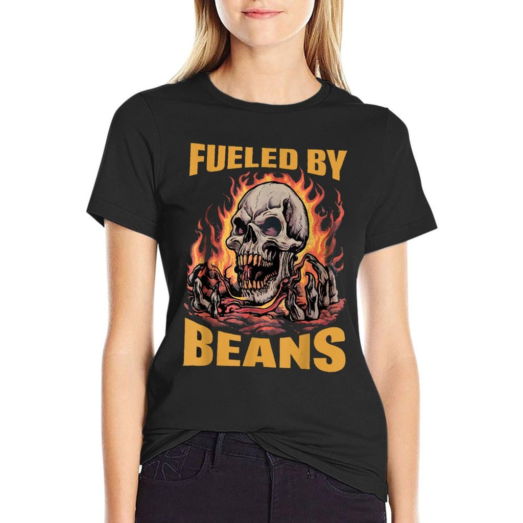 Fueled By Beans Funny Brainrot Cringe Skeleton Meme Flames  Graphic-printed T-Shirt