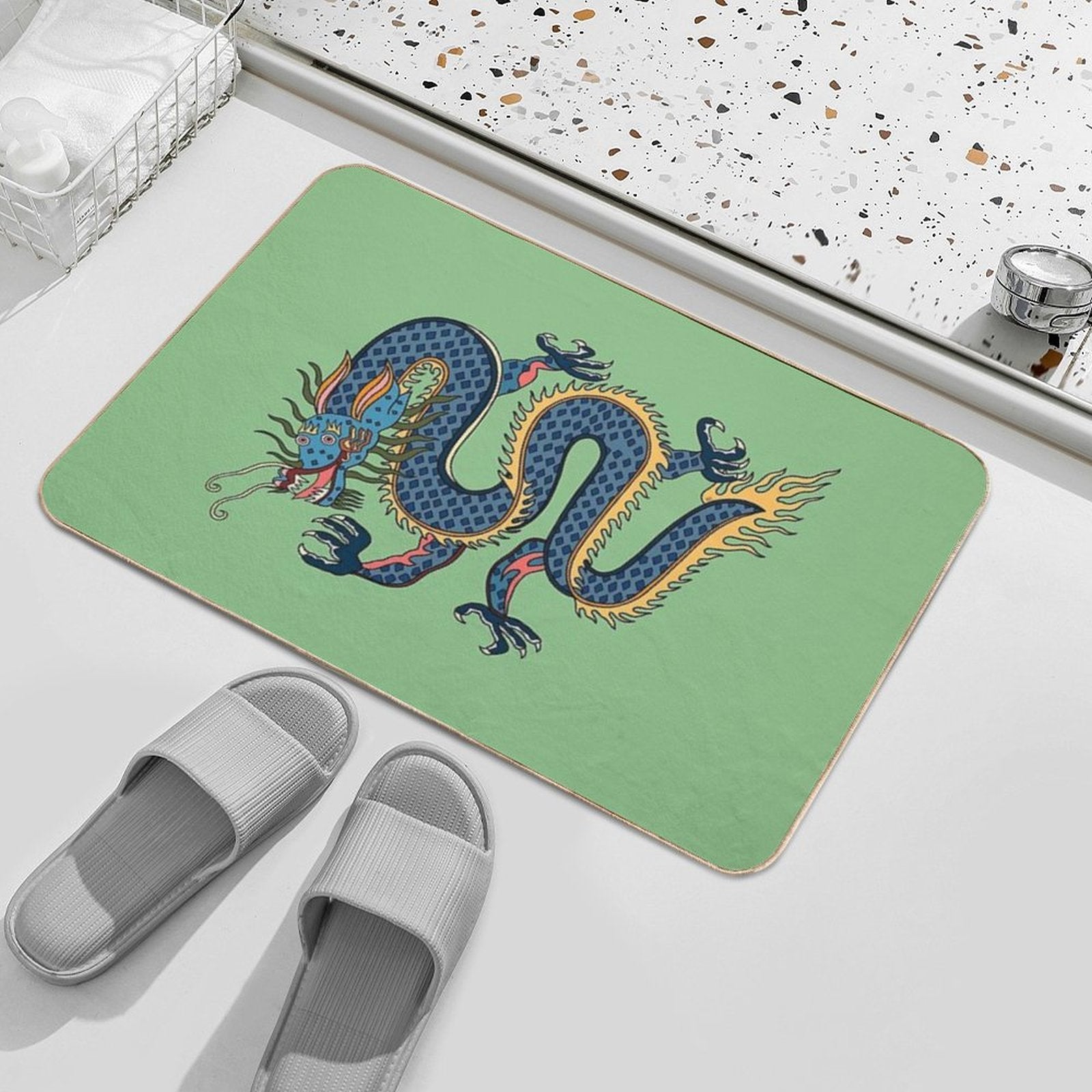 TIBETAN DRAGON RUG-turquoise  Stain-Proof Bath Mat