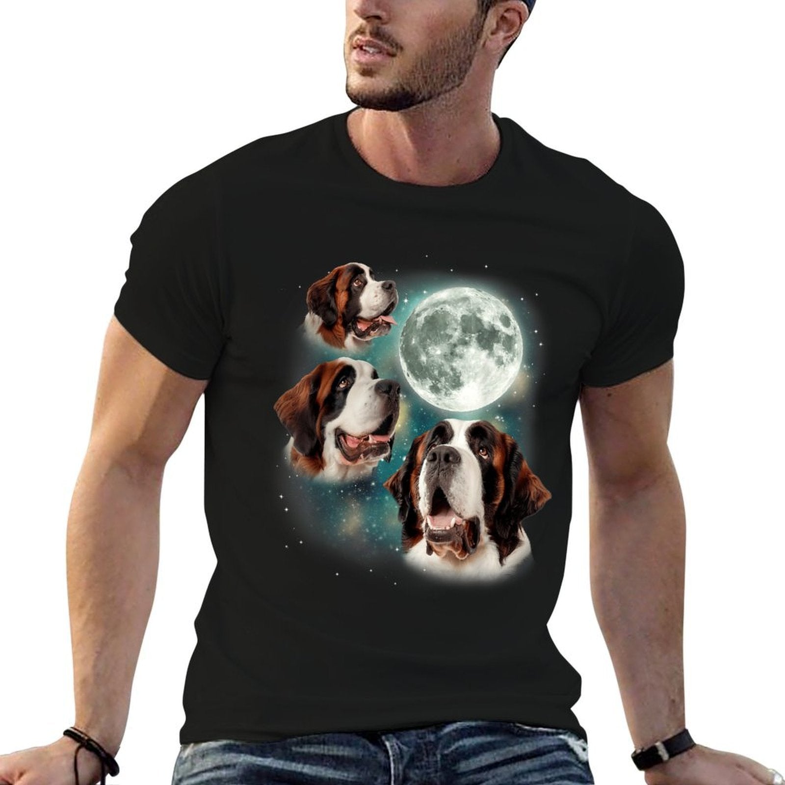 Three St Bernard Moon  3 Rescue Dog Howling Meme Canine Pup Men Women  Versatile T-Shirt