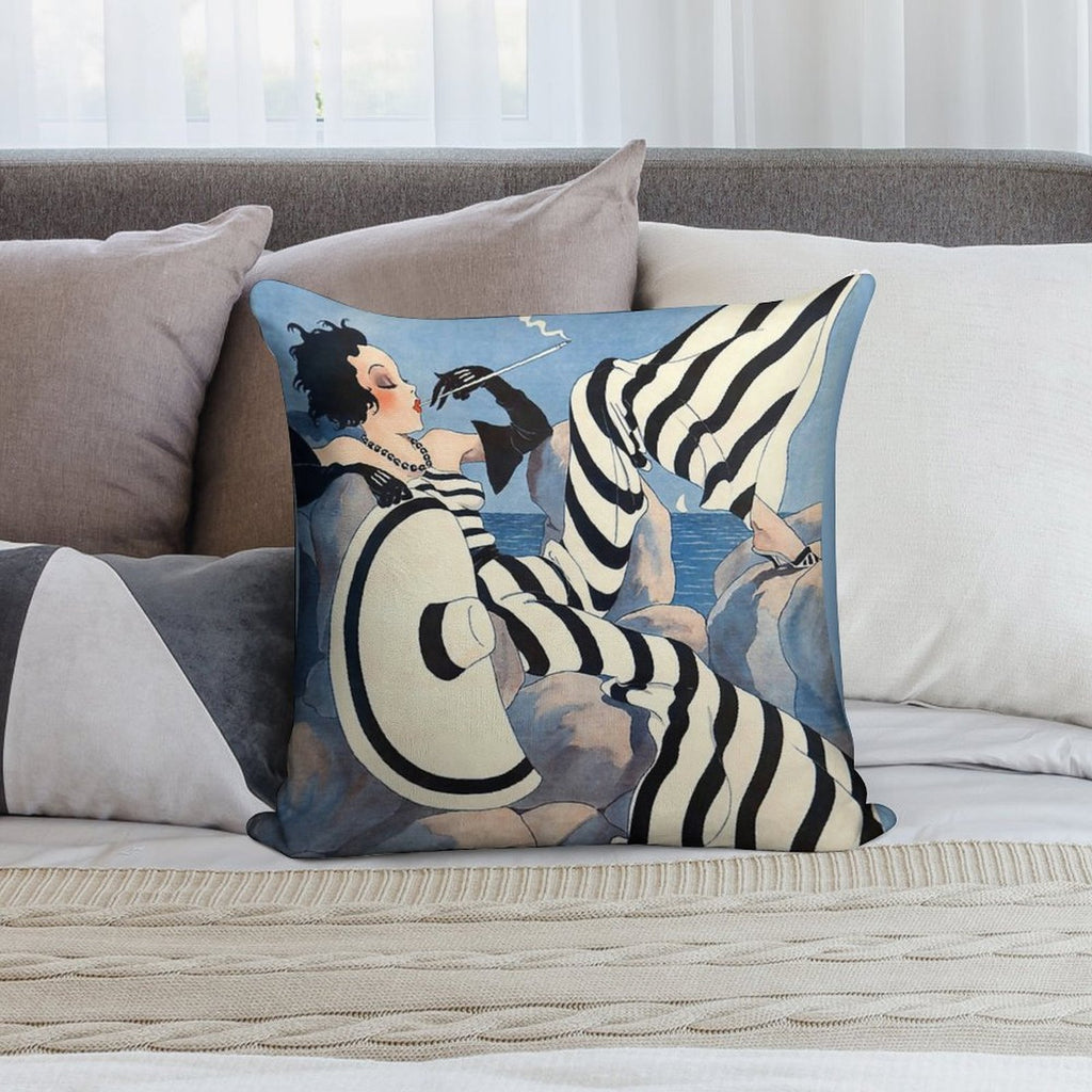 French Art Deco Woman Haute Couture Fashion Soft Washable Throw Pillow