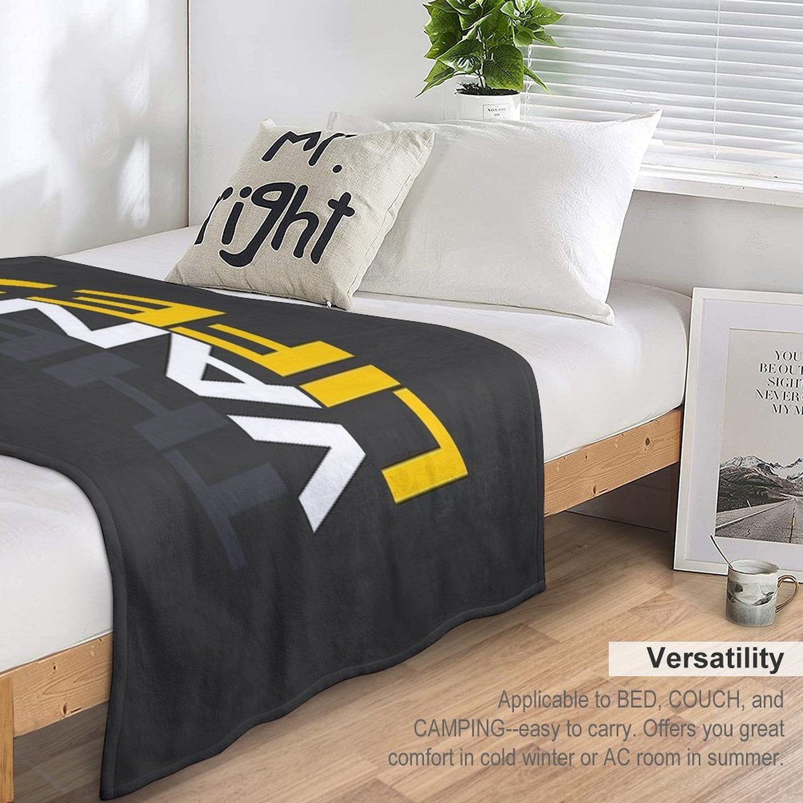 The Van Life Logo Grey Yellow Lightweight Throw Blanket