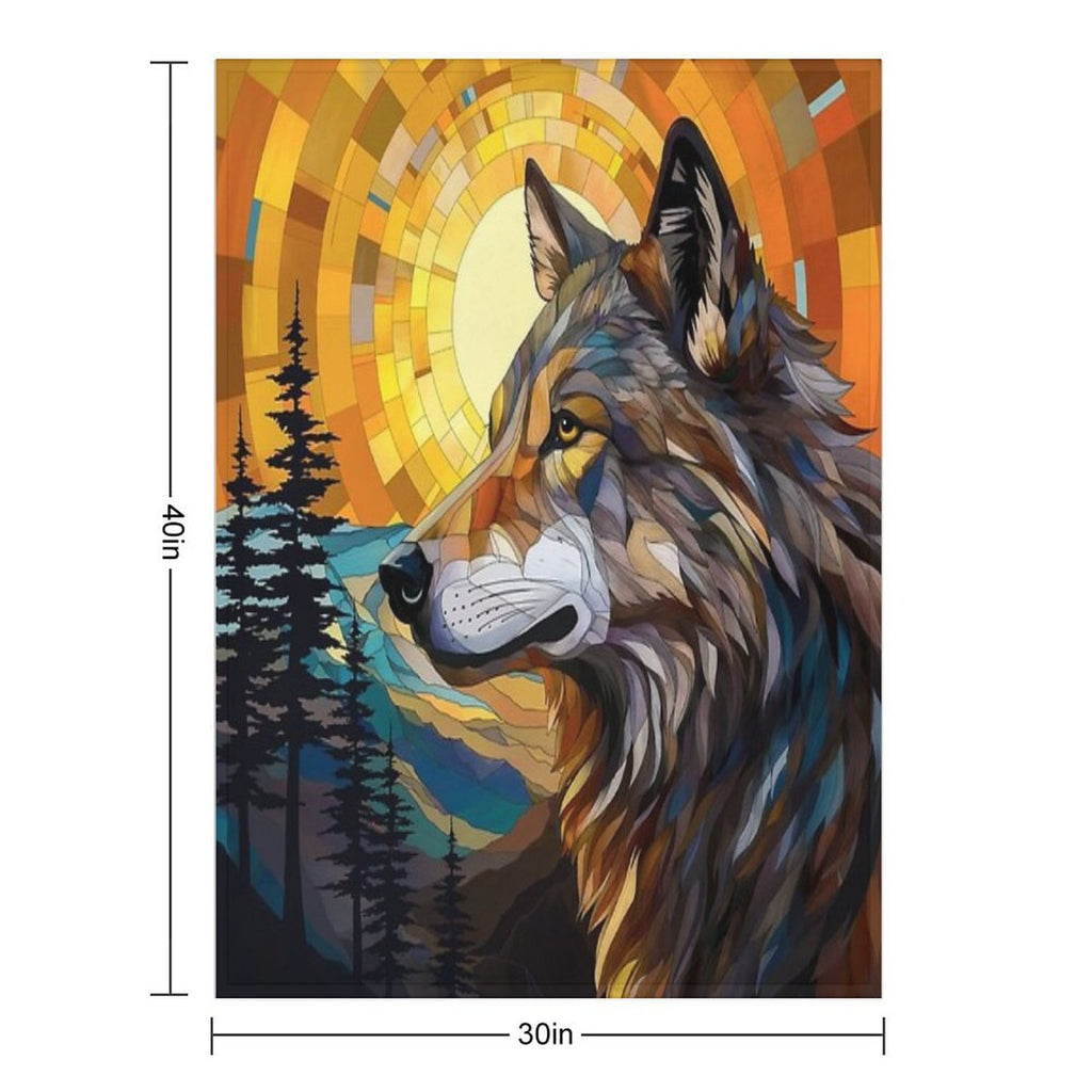 Wolf at Sunset Plush Throw Blanket