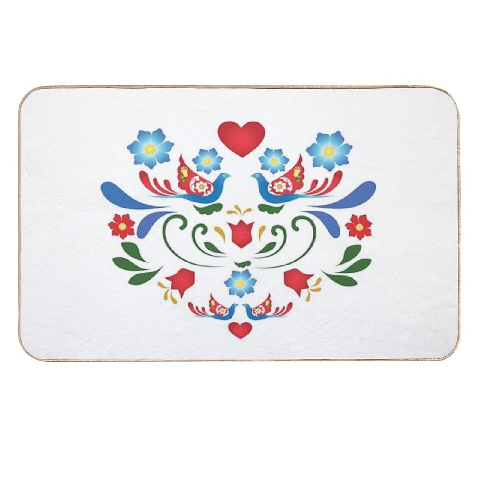 Birds And Flowers Folk-Art Design  Easy Maintenance Bath Mat