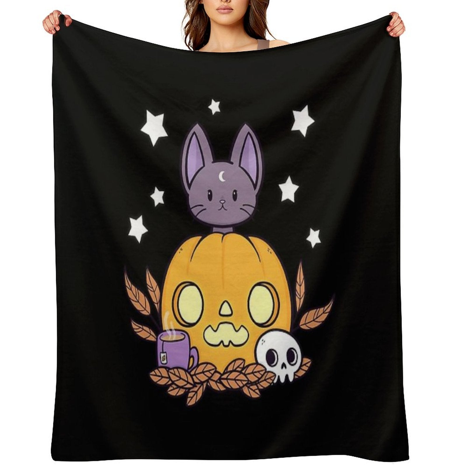 Pumpkin Cats Son  Black  Nikury Eco-conscious Throw Blanket