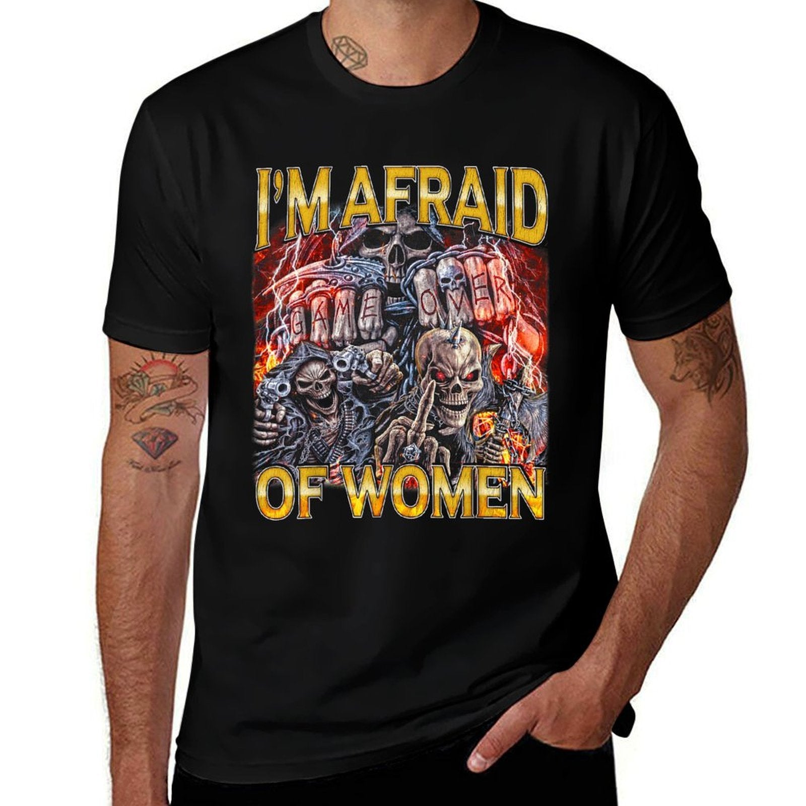 Afraid Of Women - Edgy Skeleton Bootleg Hard Skeleton Meme  Classic T-Shirt