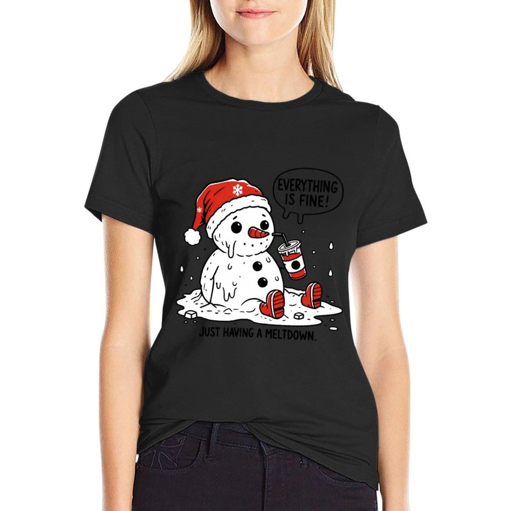 Everything Is Fine Just Having Meltdown Christmas Snowman  Heathered Texture T-Shirt