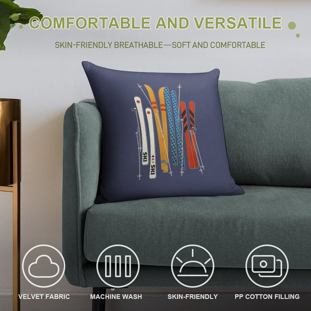 Retro Colorful Skis Soft Style Accent Throw Pillow