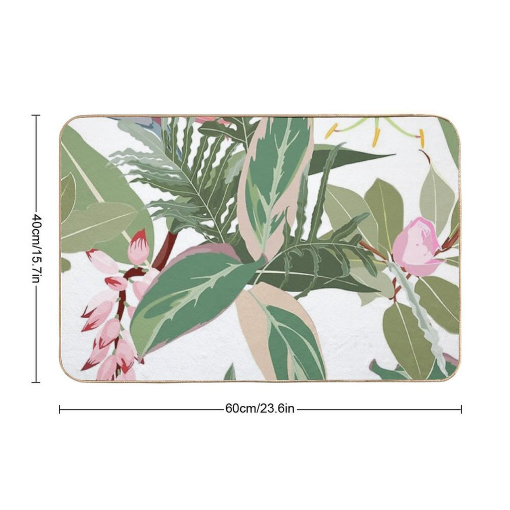 Seamless Floral Pattern with Tropical Pink Flowers with Exotic Leaves.  Stain-Proof Bath Mat