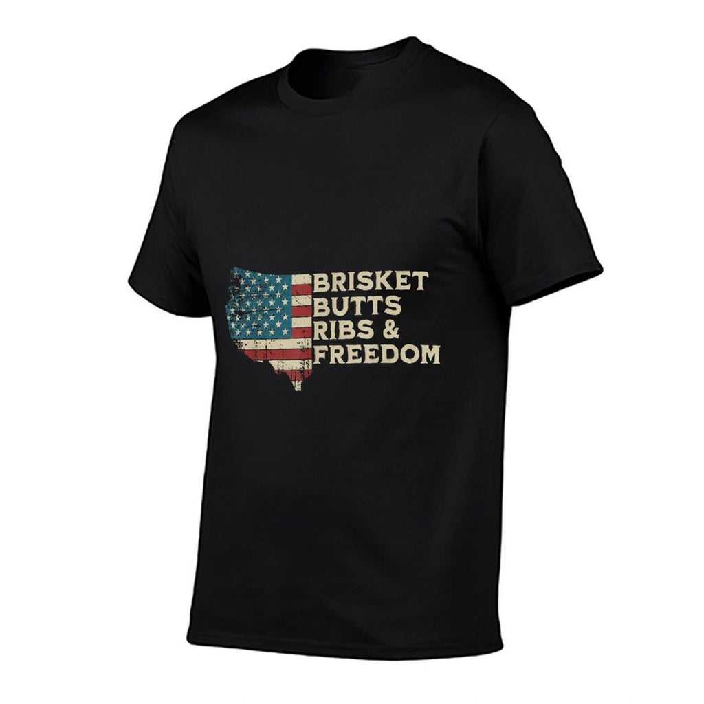 Brisket Butts Ribs And Freedom Vintage American BBQ Lovers  Rolled Sleeves T-Shirt