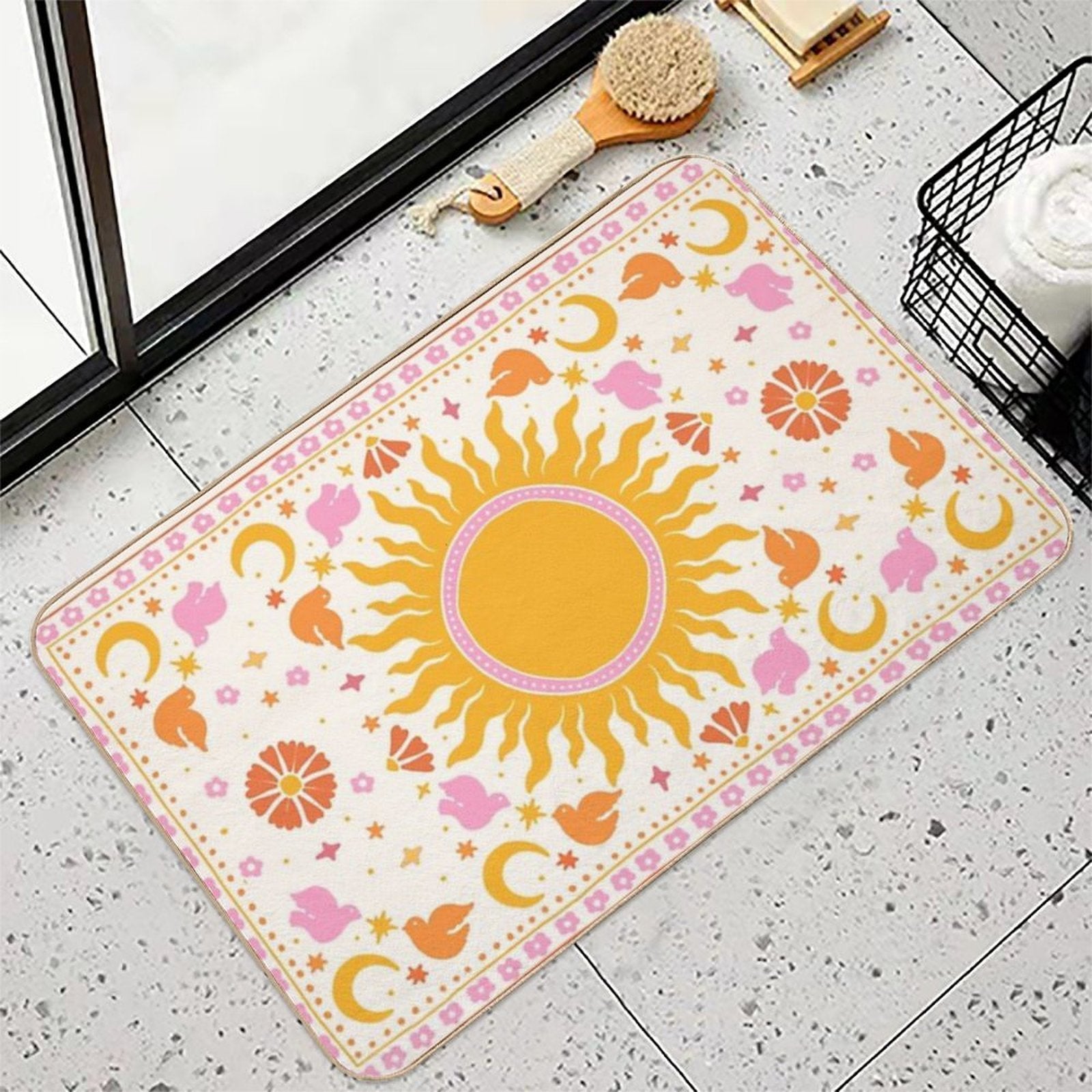 Big Sun Moon Birds And Stars  Slip-Resistant Bath Mat