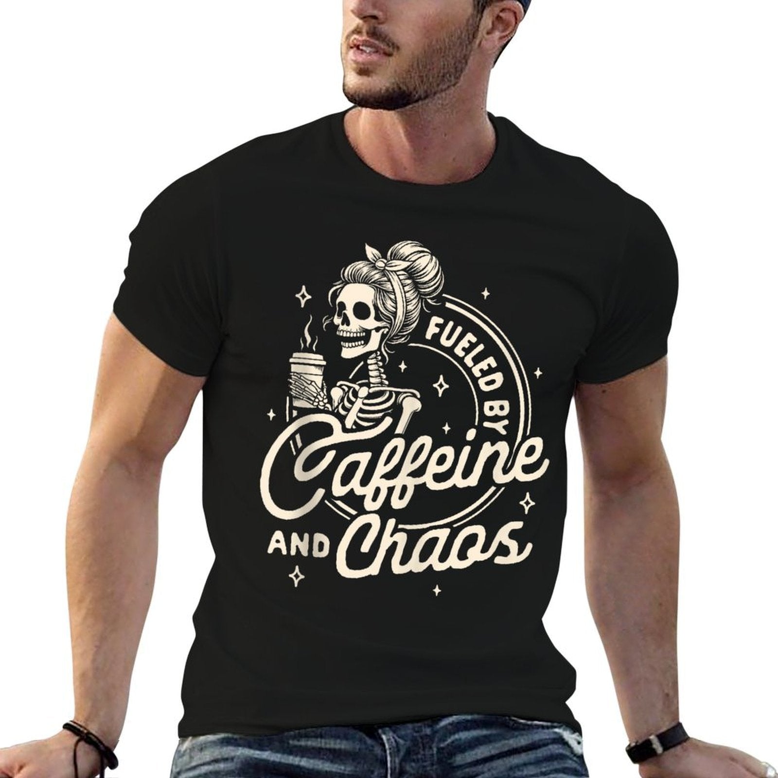 Mom Life Coffee Lover Motherhood Fueled By Caffeine  Chaos  Oversized Silhouette T-Shirt