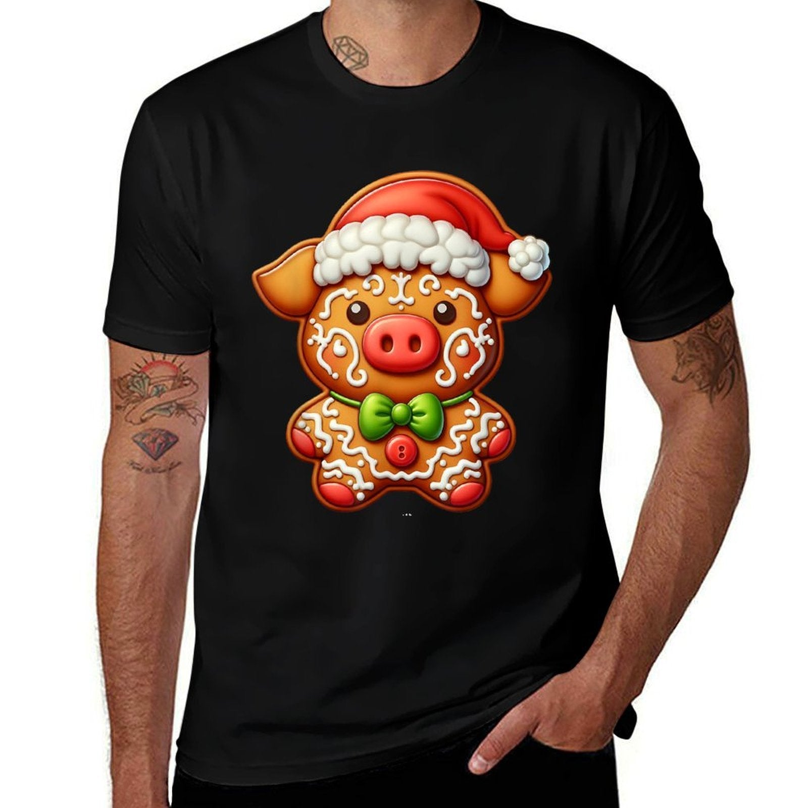 Funny Gingerbread Man Pig Christmas Womens Mens Kids  Oversized Silhouette T-Shirt