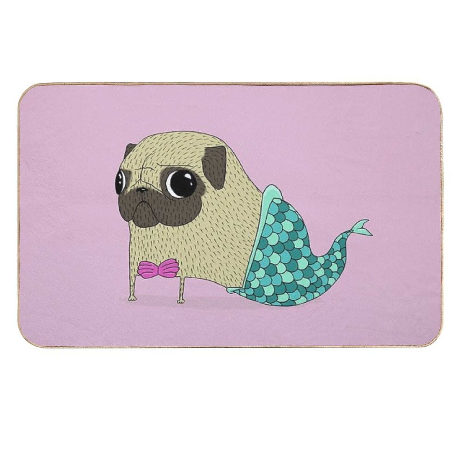 Mermaid Pug  Stain-Proof Bath Mat