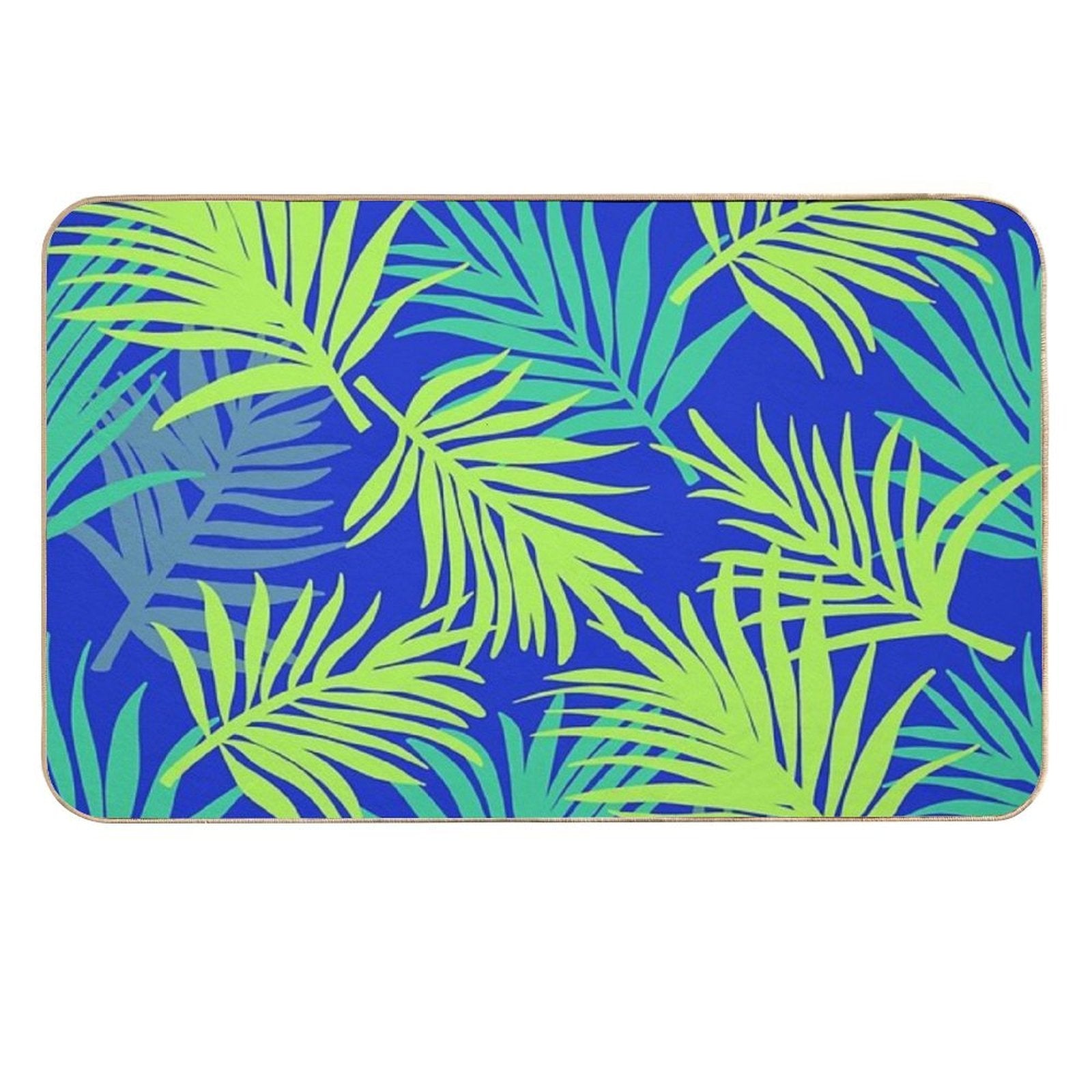 Tropical Pattern  Blue & Green Palm Leaf  Versatile Bath Mat