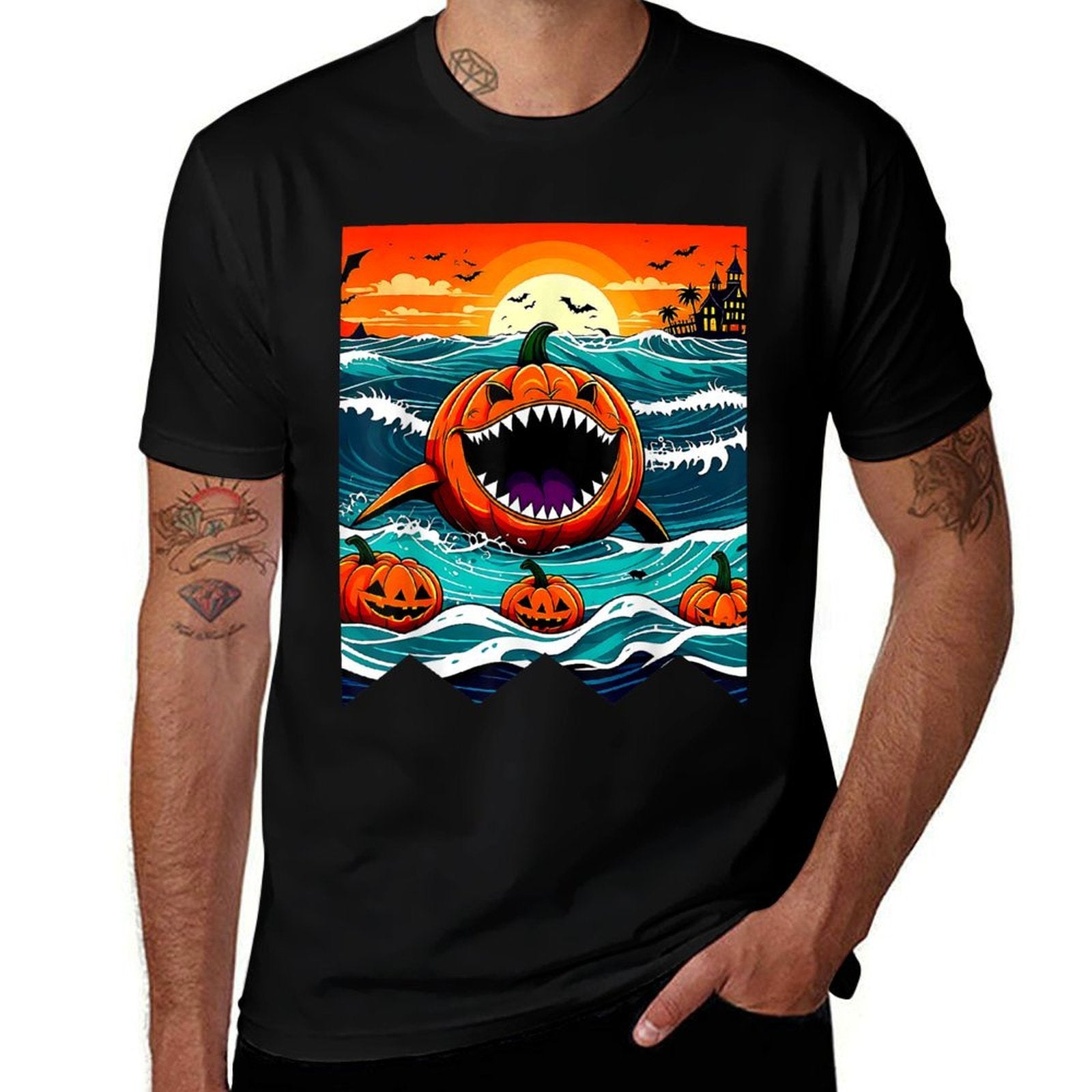 Halloween Pumpkin Shark Funny Summerween Spooky Summer Kids  Affordable Price T-Shirt