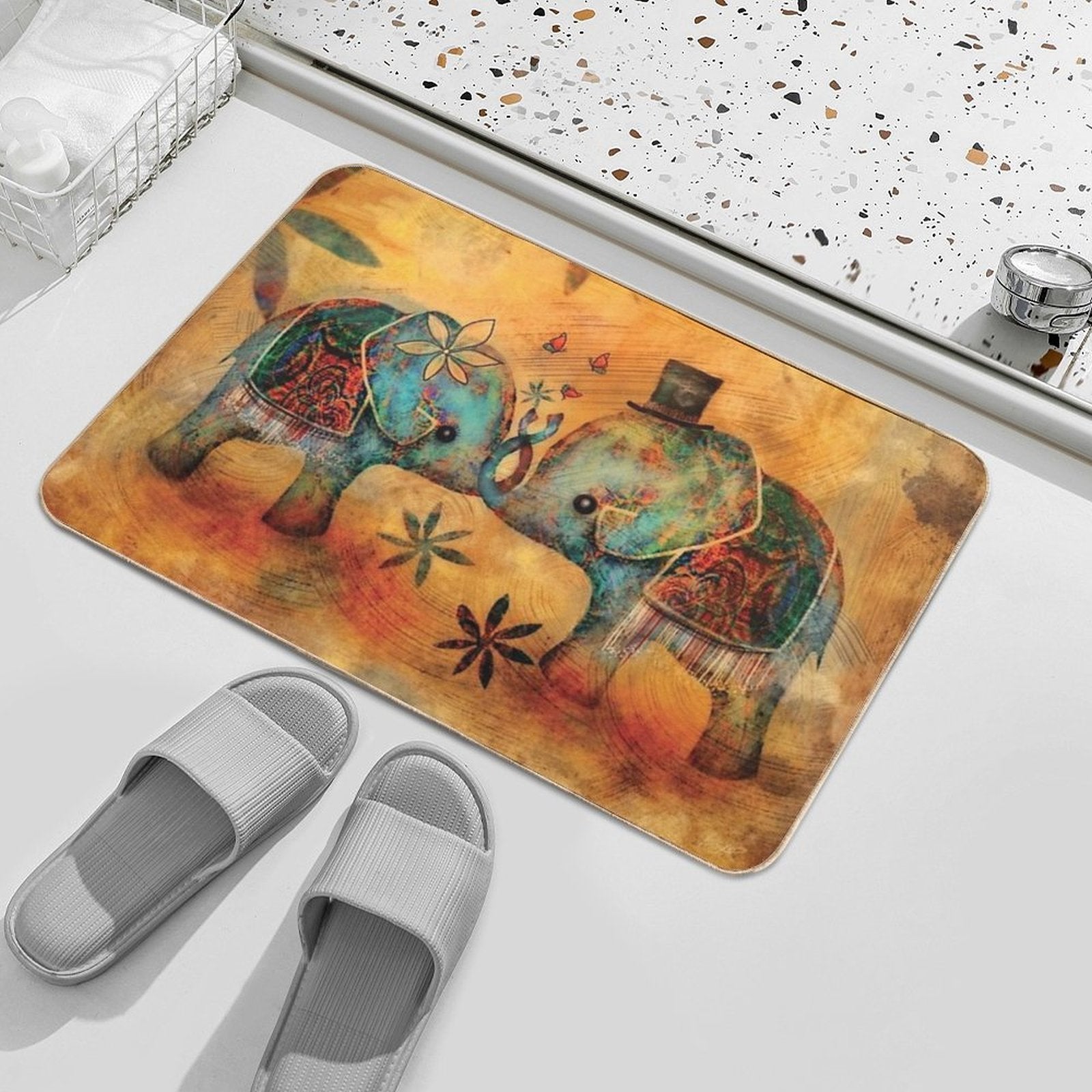 Vintage Elephants  Long-Lasting Bath Mat