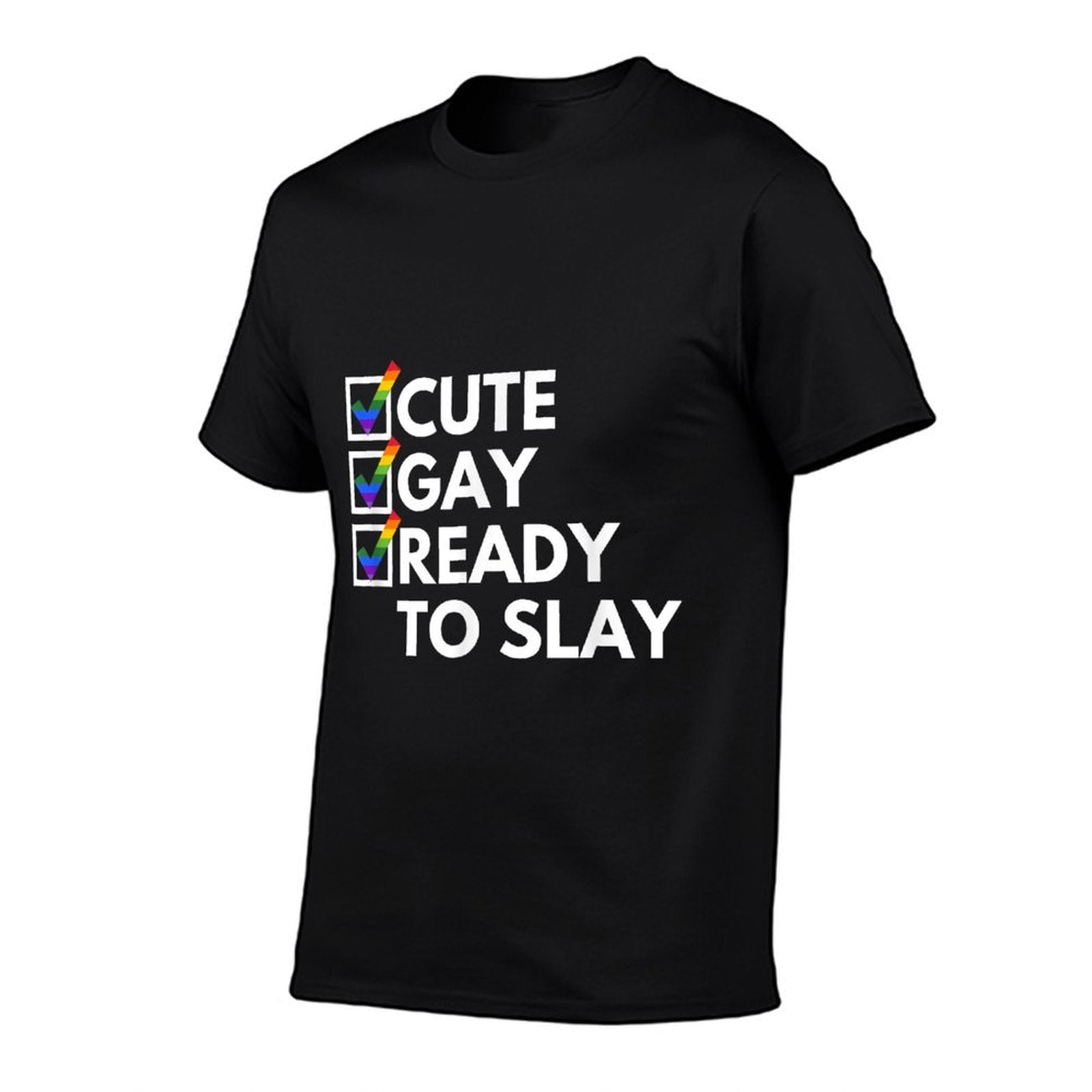Cute Gay Ready To Slay Y2K Novelty Witty Gay Pride LGBTQ+  Rolled Sleeves T-Shirt