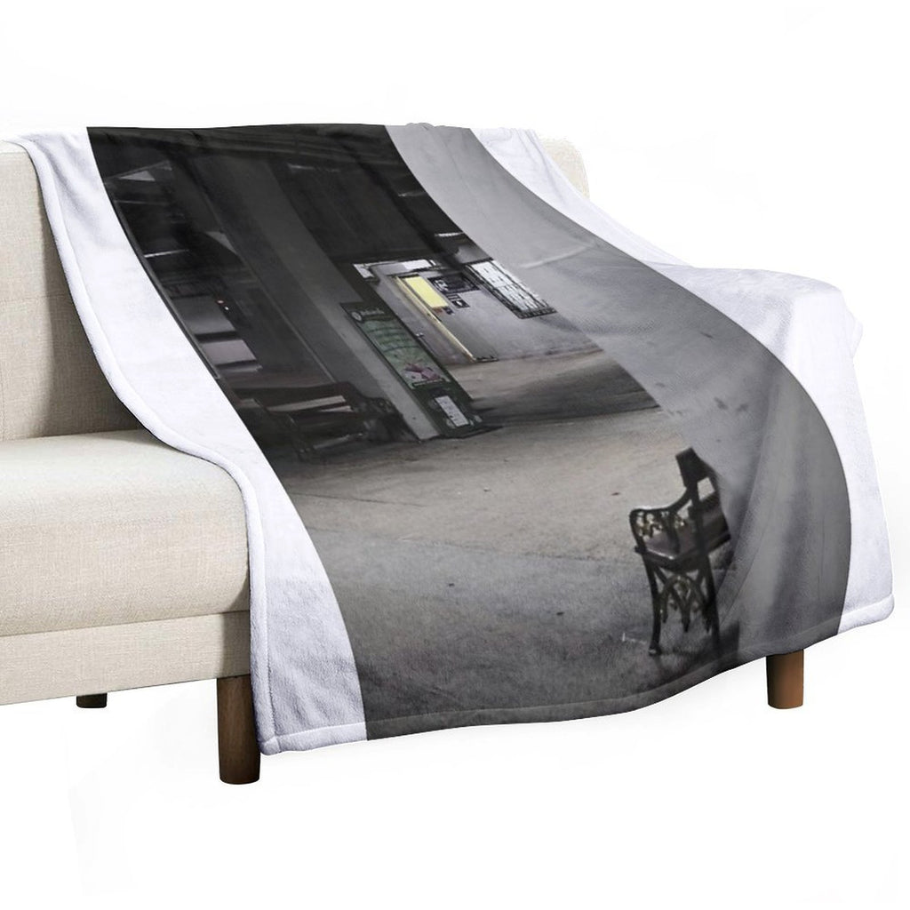 The Waiting Corner – Liminal Bench Scene at Night Machine-washable Throw Blanket