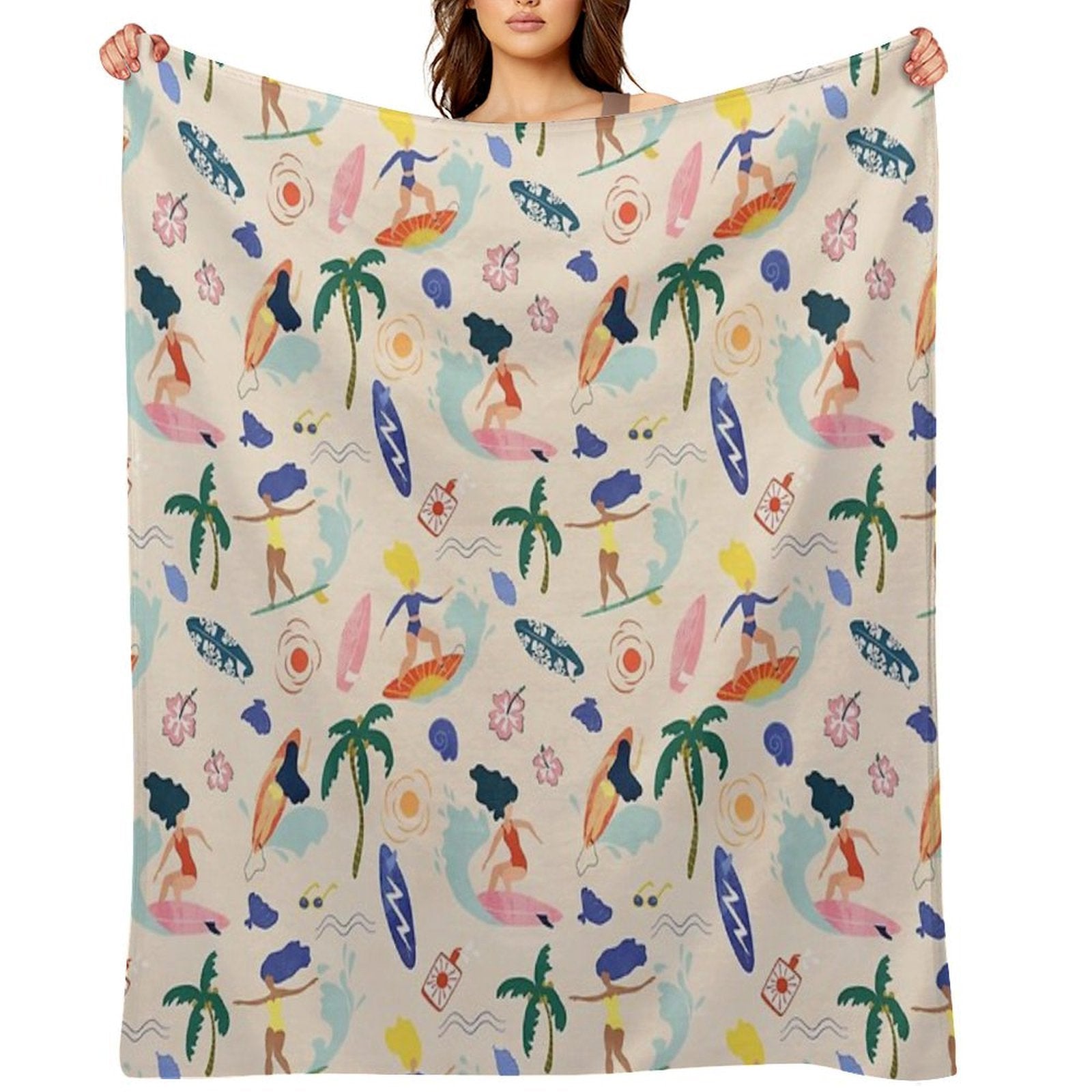 Surfing Girl Travel-friendly Throw Blanket