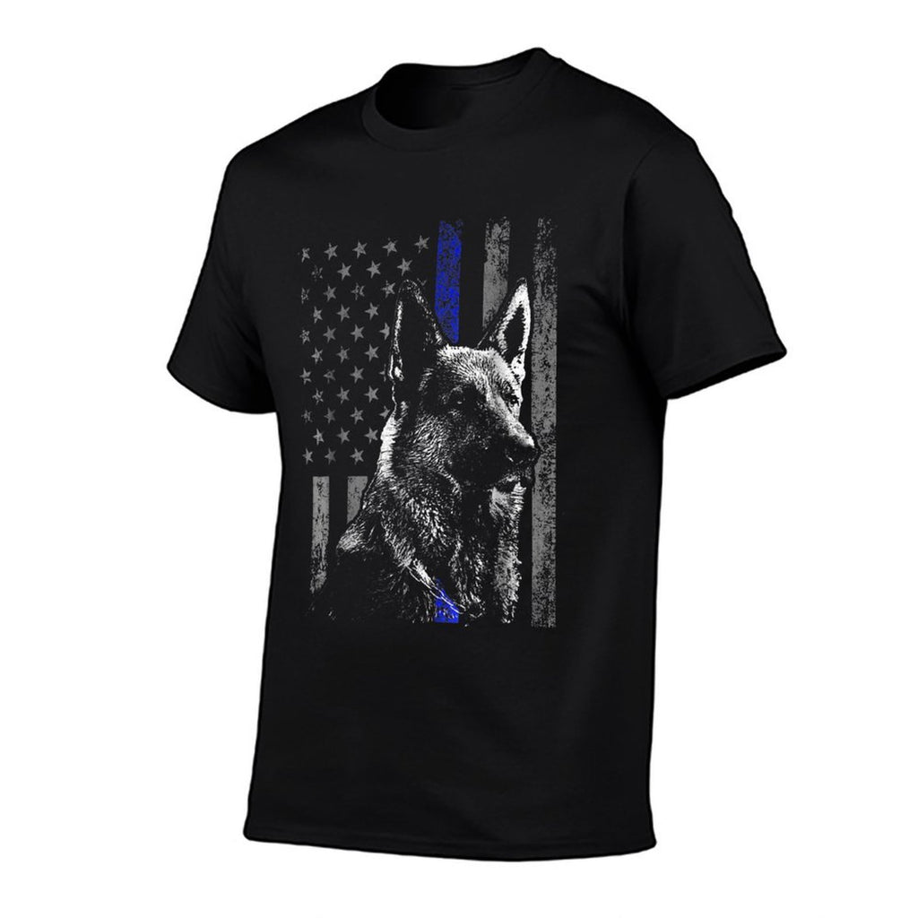 Thin Blue Line K-9 German Shepherd Police Dog Gift Men  Ribbed Collar T-Shirt