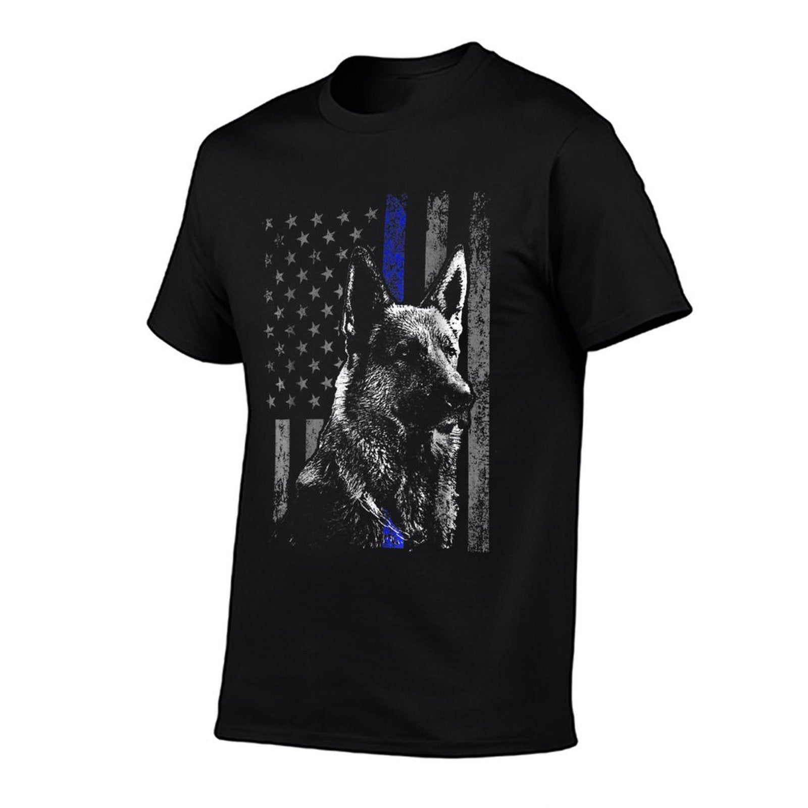 Thin Blue Line K-9 German Shepherd Police Dog Gift Men  Ribbed Collar T-Shirt