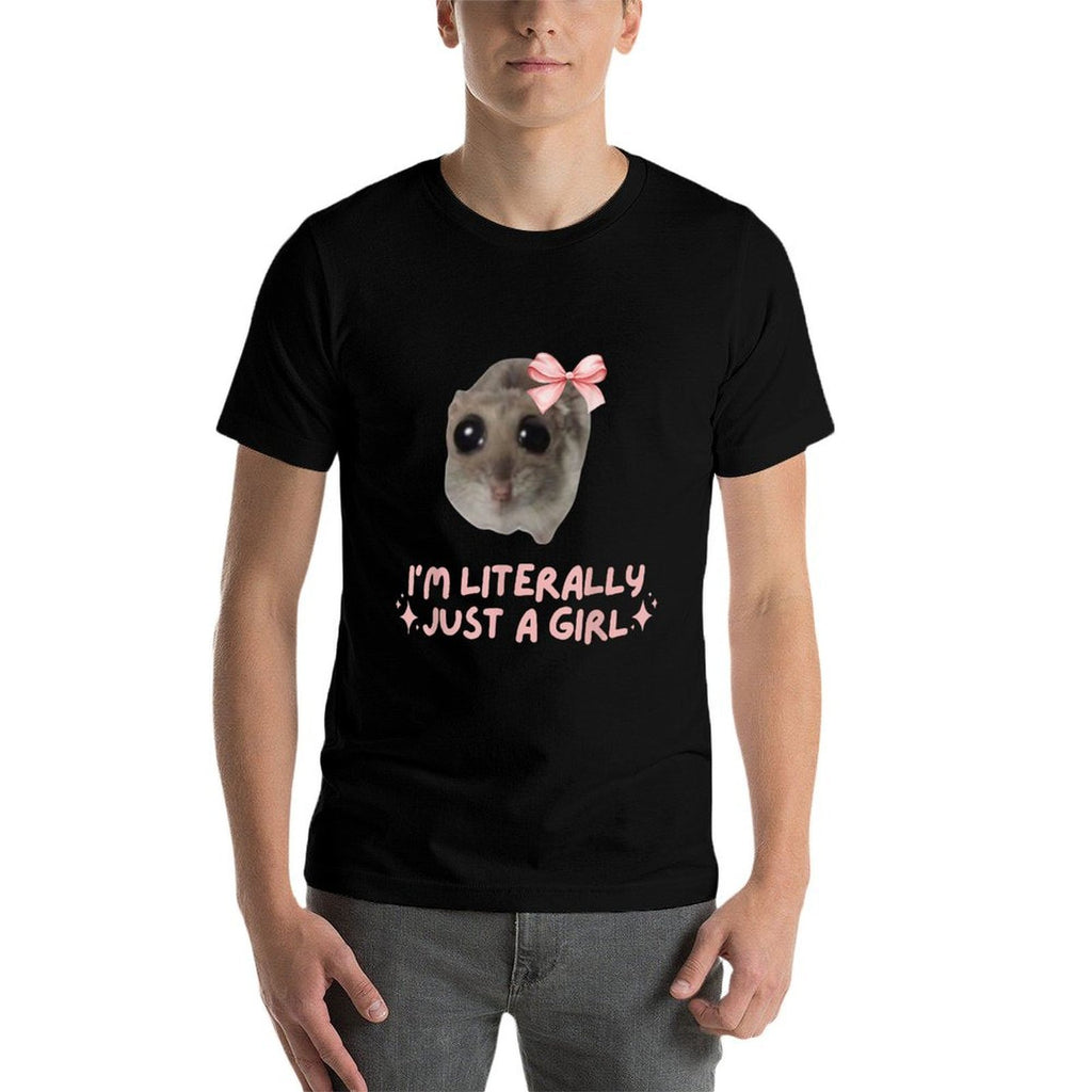 Im Literally Just A Girl Sad Hamster Meme Pink Ribbon  Classic T-Shirt