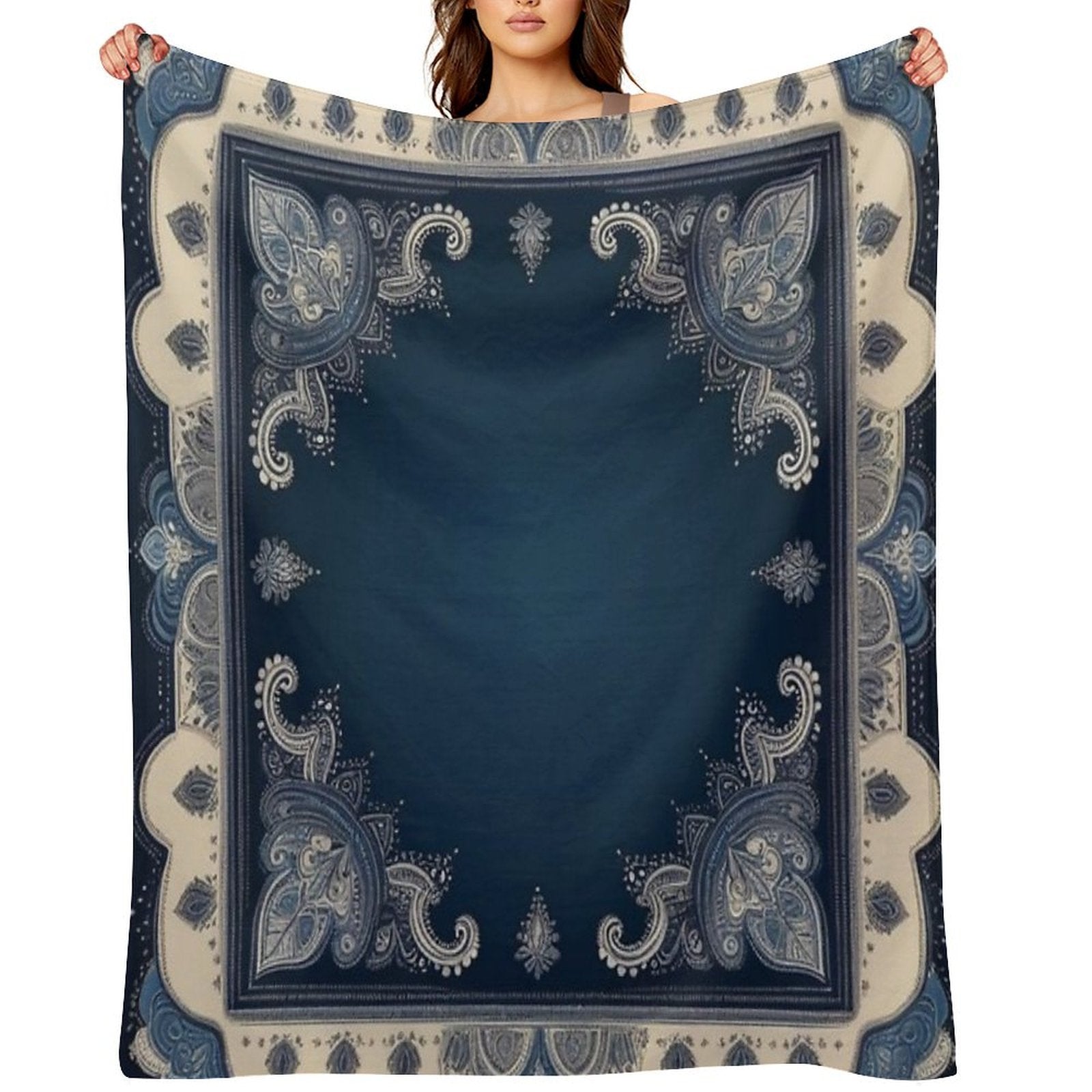 RogerPattern - Tranquil Blue Harmony A Bandana-Inspired Print Plush Throw Blanket