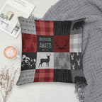 Adventure Awaits Patchwork - Red And Black Woodland Soft Fade-Resistant Throw Pillow