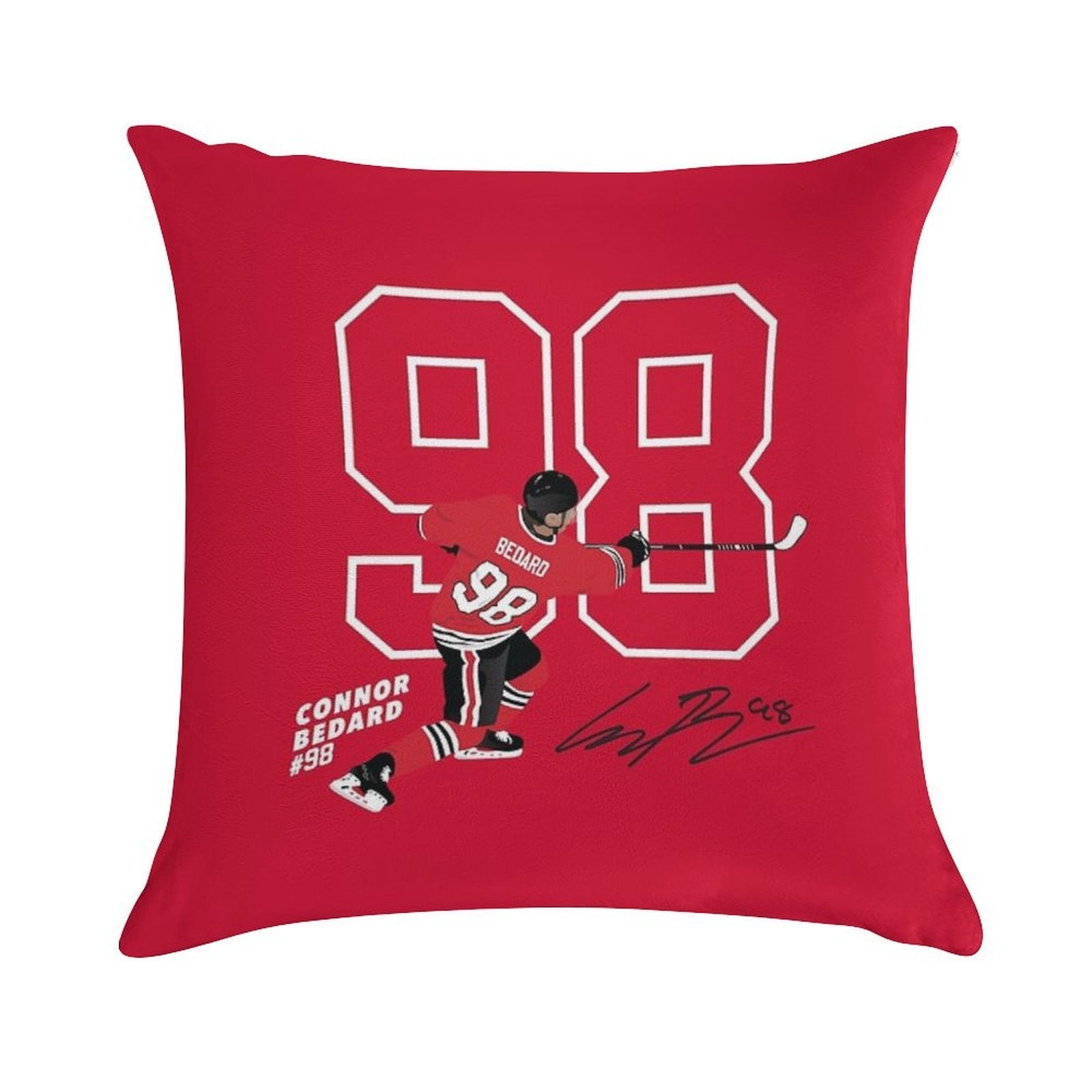 Connor Bedard Blackhawks #98 Signature Art Soft Washable Throw Pillow