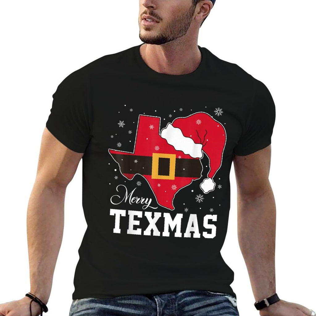 Funny Texas Merry Texmas Christmas State Santa Hat Clothing  Durable T-Shirt