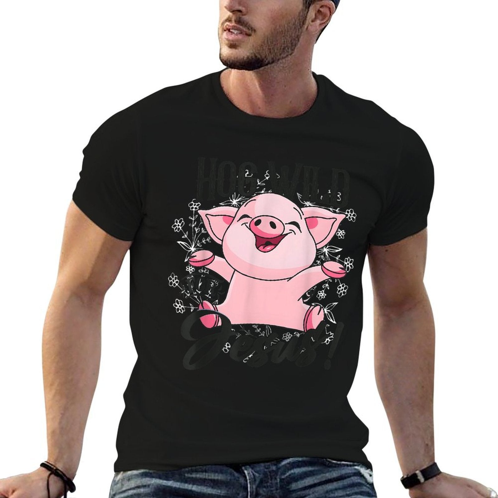 Hog Pink Funny Wild For Jesus Meme Cute Christian  Durable T-Shirt