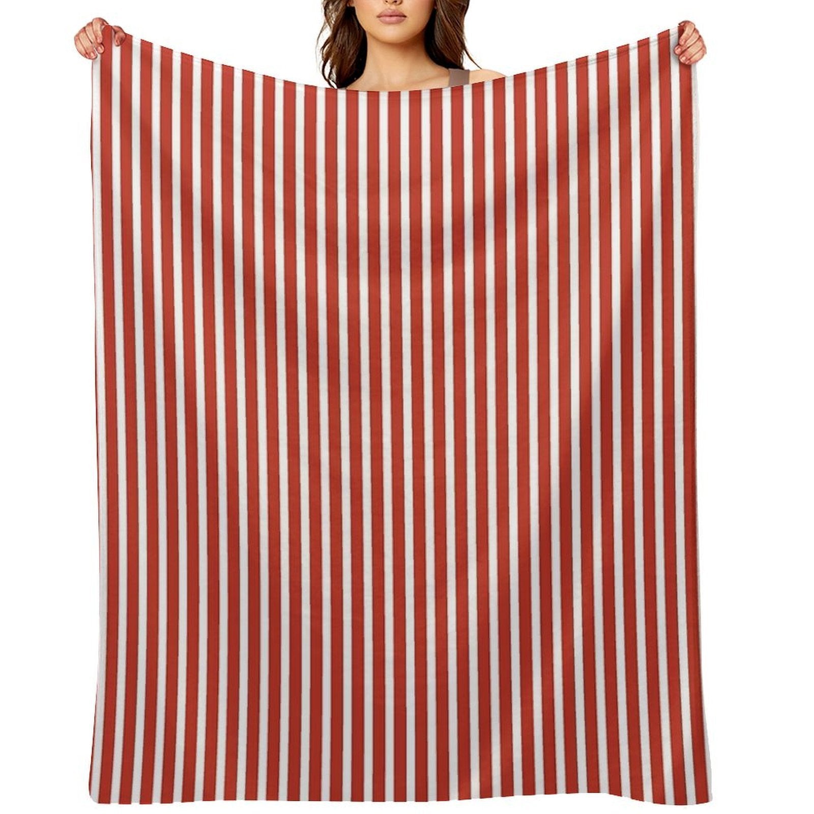 Classic Red And White Vertical Striped Pattern Sustainable Throw Blanket
