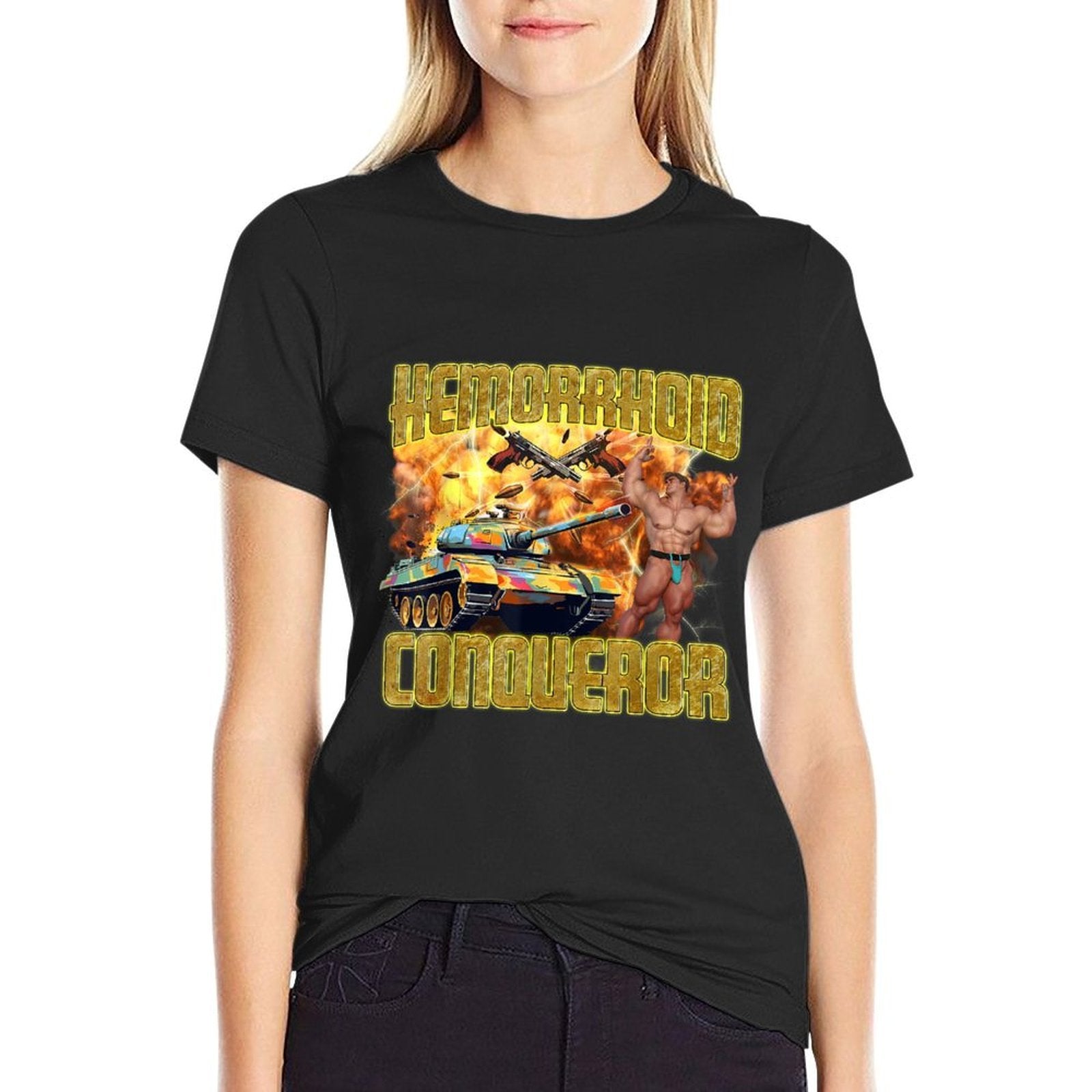 Mens Womens Hemorrhoid Conqueror Funny Weird Dank Meme  Easy-care T-Shirt