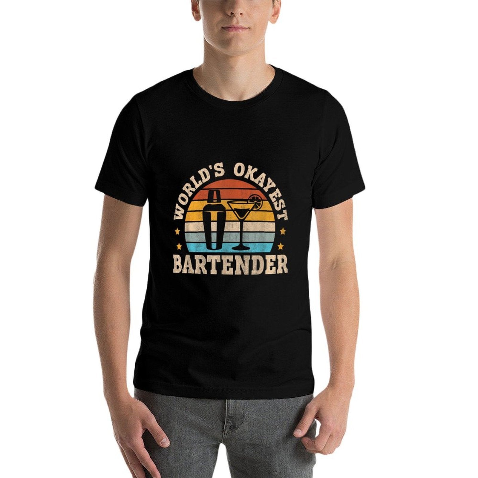 Retro Barkeeper Motiv Worlds Okayest Bartender  Summer-ready Fabric T-Shirt