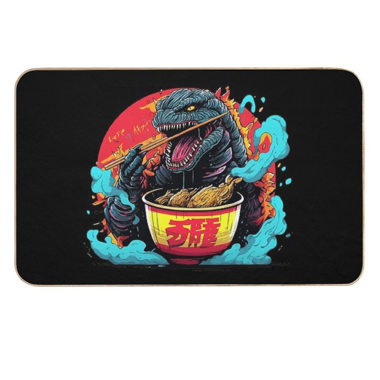 Godzilla Eat Ramen Noodles  Dirt-Trapping Bath Mat
