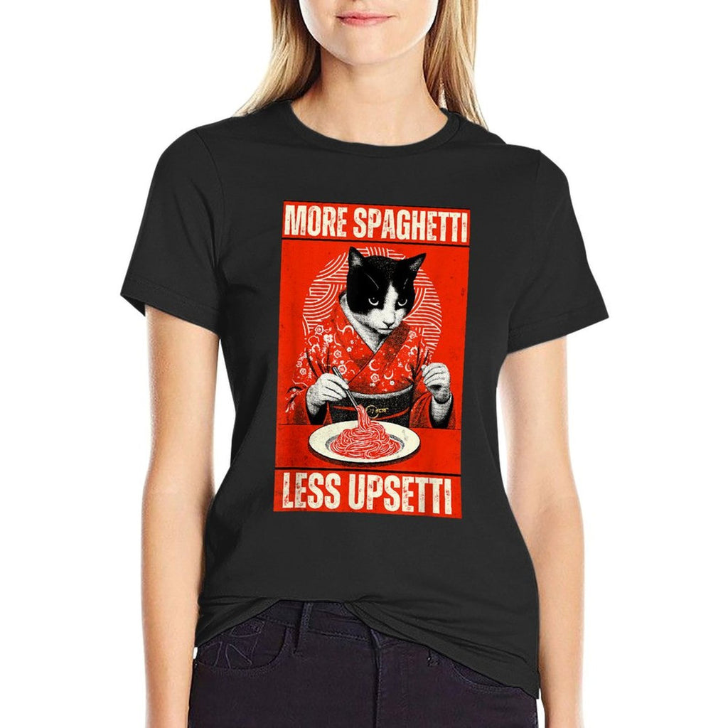 More Spaghetti Less Upsetti Funny Cat Eats Spaghetti Meme for Men Women  Soft T-Shirt