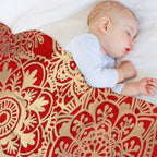Red And Gold Mandala Pattern Plush Throw Blanket