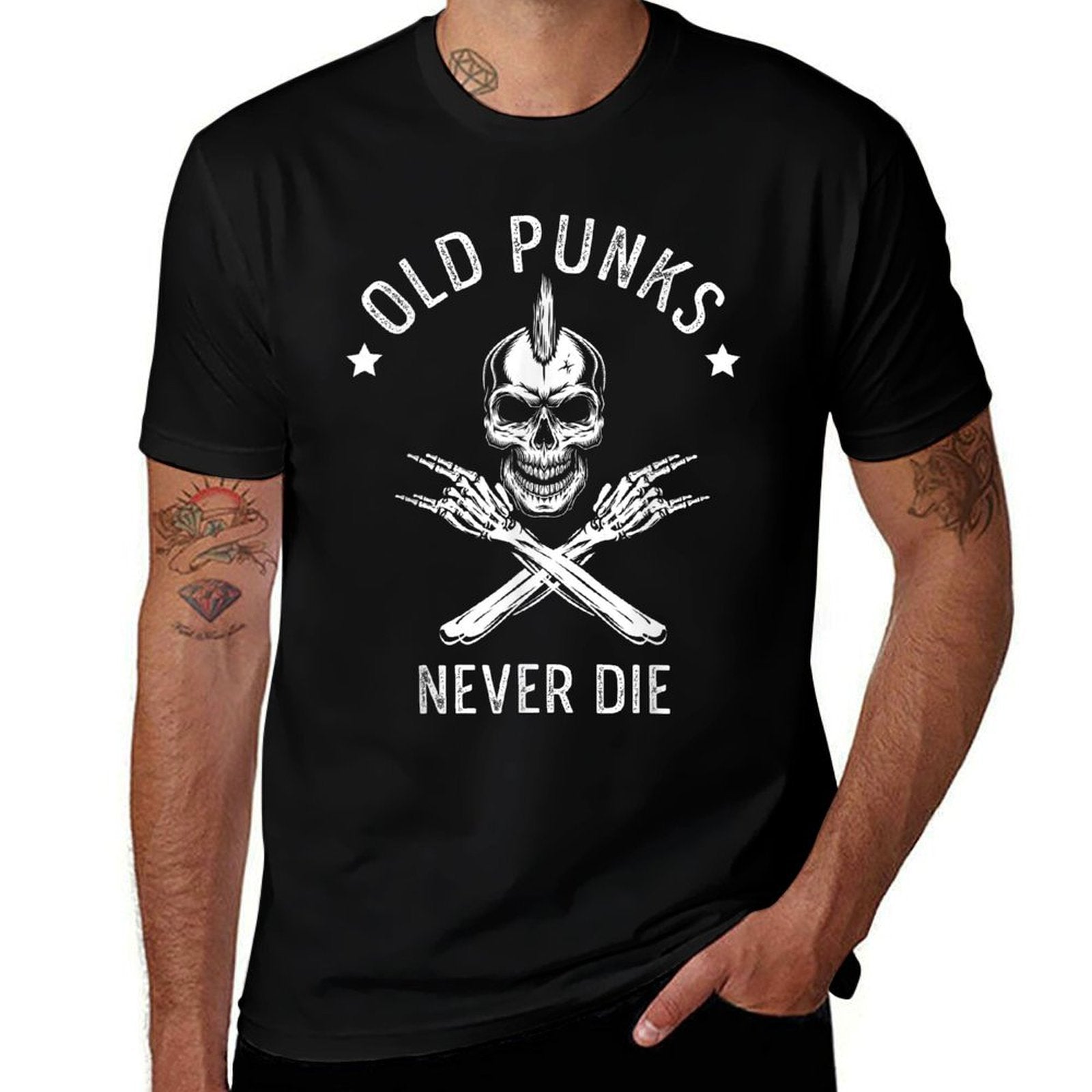 Old Punks Never Die Punker Rocker Subculture Skull Rocker  Easy-care T-Shirt