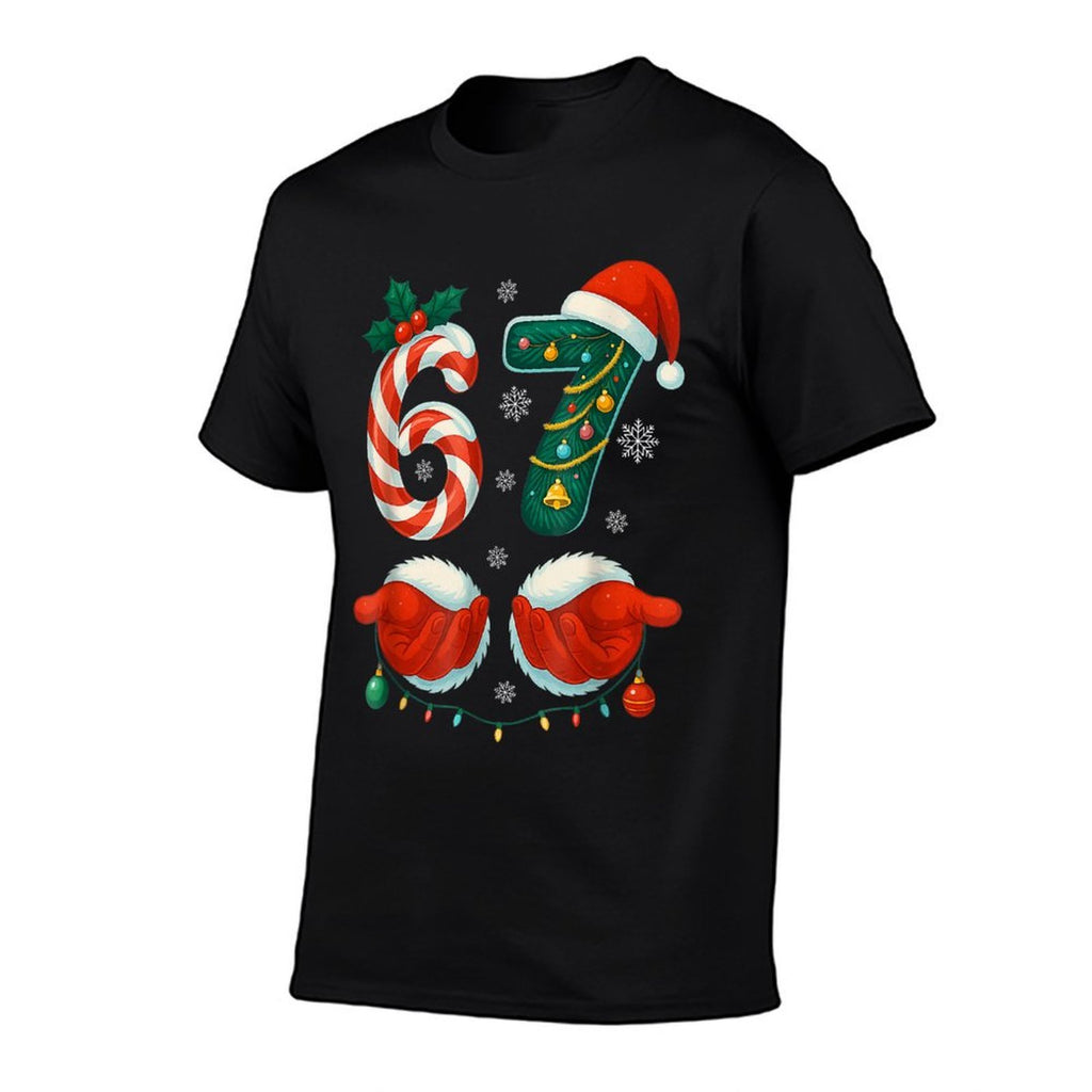Funny 67 Christmas 6 7 Six Seven Meme 6 7 Matching Couples  Ribbed Collar T-Shirt