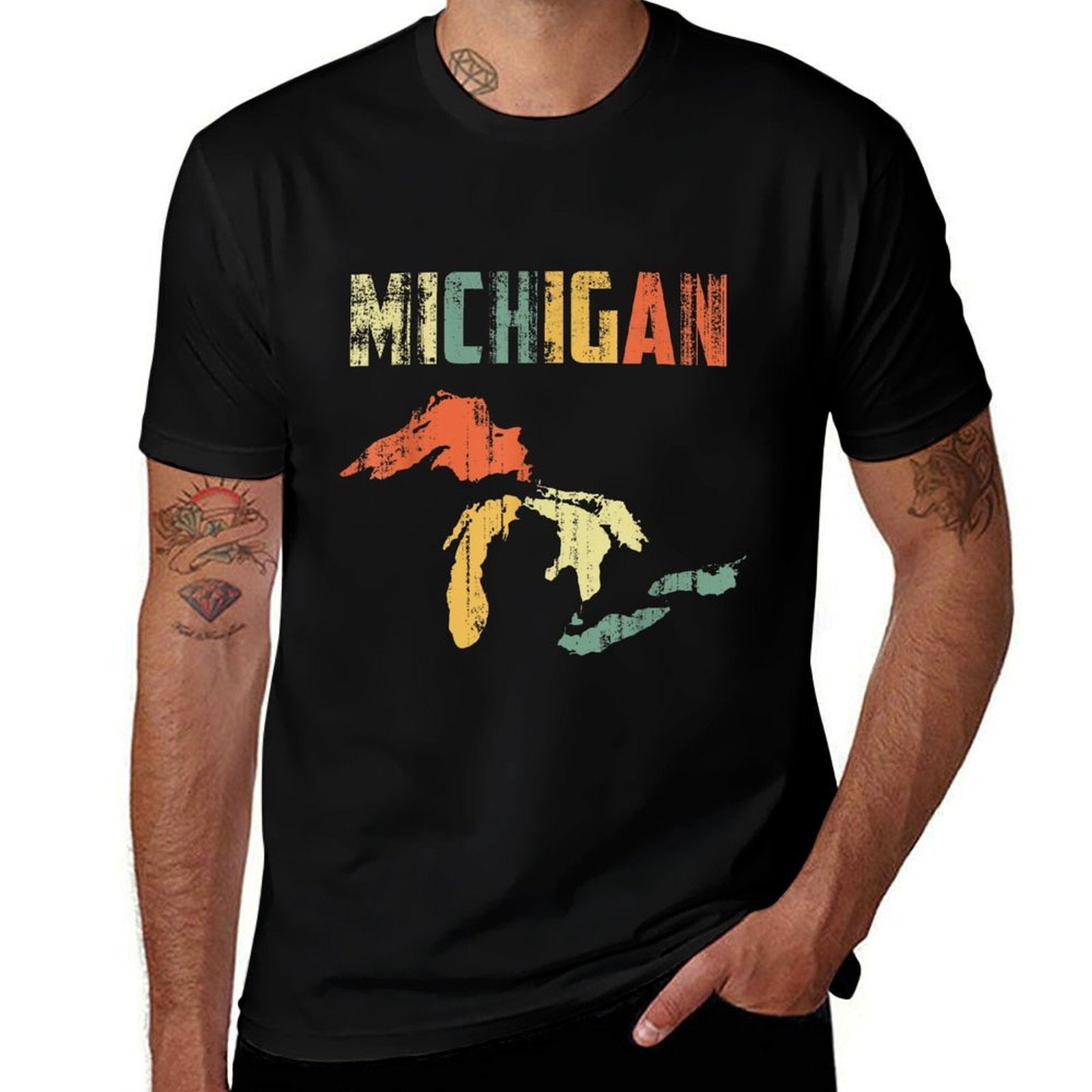 The Great Lakes Largest Water Retro Color Michigan MI Pride  Quick-drying T-Shirt