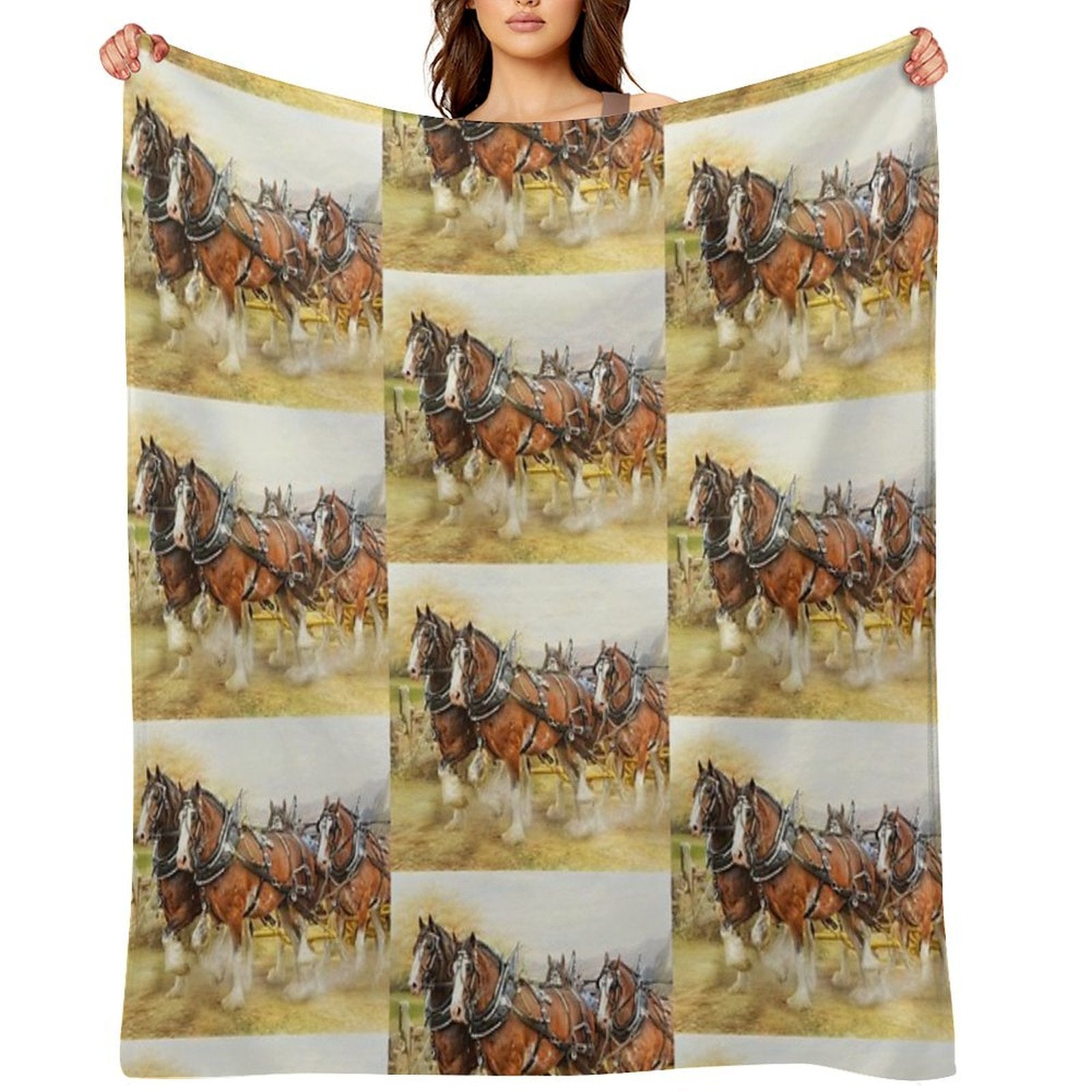 Clydesdales in Harness Wrinkle-free Throw Blanket
