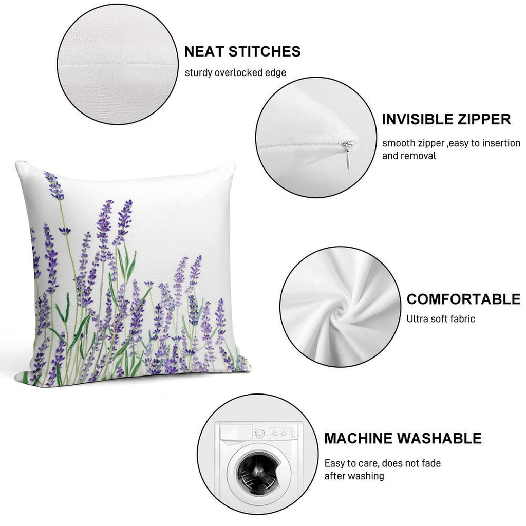 Purple Lavender Horizontal Watercolor Soft Short Plush Fabric Throw Pillow