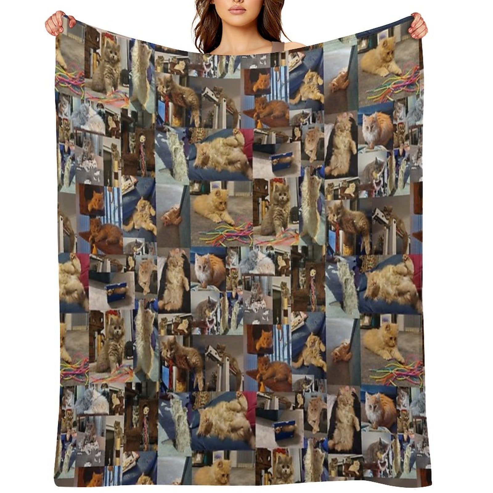 Playful Whiskers A Photo Collage of Brown And Fawn Fluffy Kittens Machine-washable Throw Blanket