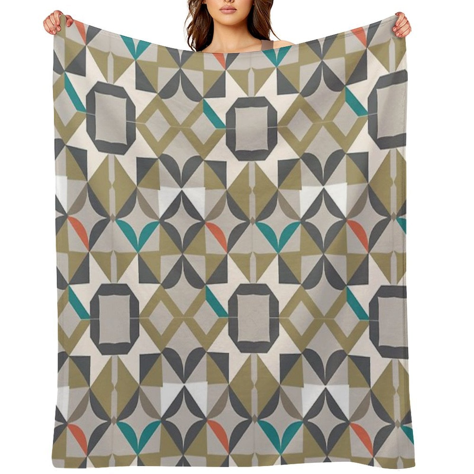 Modern Luxury Accent with A Beige And Neutral Geometric Pattern Compact Throw Blanket